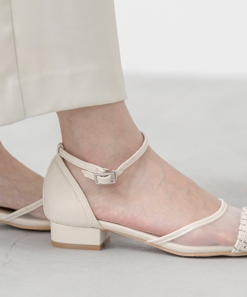 welleg(ウェレッグ)の「アンクルストラップ ローヒール チュール パンプス(パンプス・レディース・アイボリー/ブラック/ブラック系・23.0cm/22.0cm/21.5cm/26.0cm/25.0cm/24.0cm/25.5cm/24.5cm/23.5cm/22.5cm)」の5枚目の写真