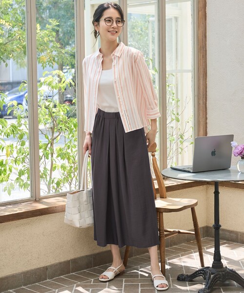 自由区(ジユウク)の「ナチュラルリネンクロップド丈 シャツ(シャツ/ブラウス・レディース・ネイビー系/ベージュ系1/ホワイト系1/アイボリー系・32)」の5枚目の写真
