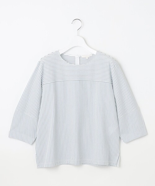 自由区(ジユウク)の「ストライプコットンハイゲージフォルムスリーブ カットソー(Tシャツ/カットソー・レディース・黄土色系1/ダルブルー系1/アイボリー系・32)」の12枚目の写真