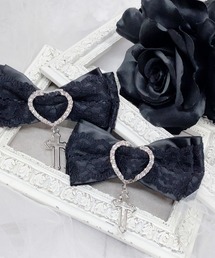 クロス×ハートレース重ねクリップ2個SET