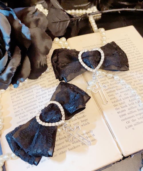 MA*RS（アメーバーマーズ）の「クロス×ハートレース重ねクリップ2個SET（バレッタ/ヘアクリップ・レディース・ブラック・FREE）」の6枚目の写真