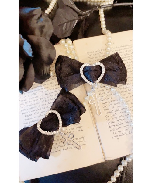 MA*RS（アメーバーマーズ）の「クロス×ハートレース重ねクリップ2個SET（バレッタ/ヘアクリップ・レディース・ブラック・FREE）」の7枚目の写真