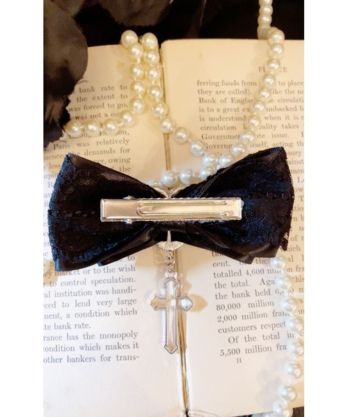 MA*RS（アメーバーマーズ）の「クロス×ハートレース重ねクリップ2個SET（バレッタ/ヘアクリップ・レディース・ブラック・FREE）」の9枚目の写真