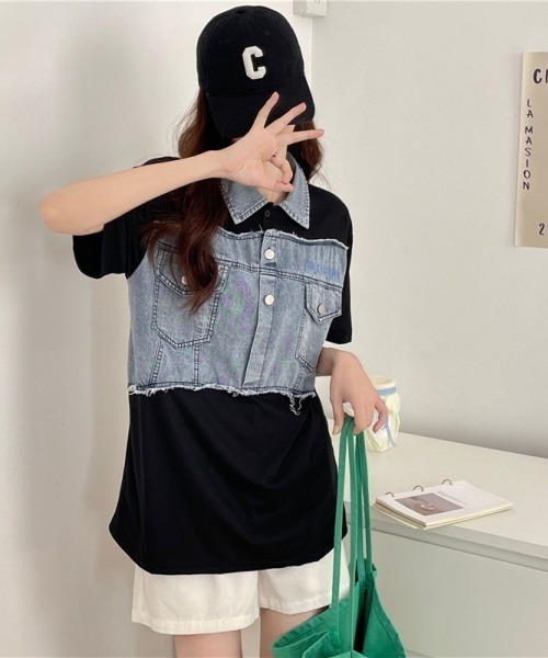 LETee(レティー)の「デニム切替えり付きトップス(その他トップス・レディース・ブラック/ホワイト・FREE)」の12枚目の写真