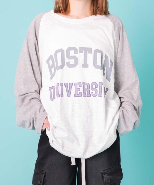 WOND(ウォンド)の「WOND/BOSTONロゴロンT(Tシャツ/カットソー・レディース・ネイビー/グレー・FREE)」の2枚目の写真