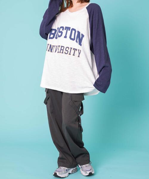 WOND(ウォンド)の「WOND/BOSTONロゴロンT(Tシャツ/カットソー・レディース・ネイビー/グレー・FREE)」の4枚目の写真