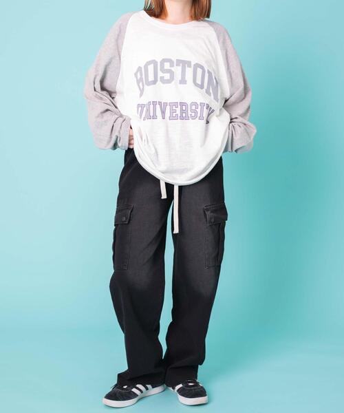 WOND(ウォンド)の「WOND/BOSTONロゴロンT(Tシャツ/カットソー・レディース・ネイビー/グレー・FREE)」の3枚目の写真