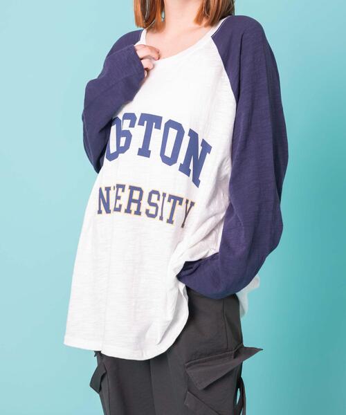 WOND(ウォンド)の「WOND/BOSTONロゴロンT(Tシャツ/カットソー・レディース・ネイビー/グレー・FREE)」の8枚目の写真