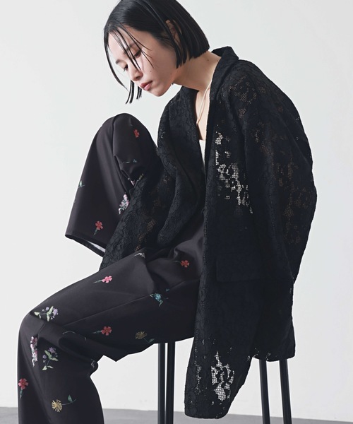 PURE BRIGHT（ピュアブライト）の「メッシュレーステーラードジャケット（テーラードジャケット・レディース・アイボリー/ブラック・FREE）」の5枚目の写真