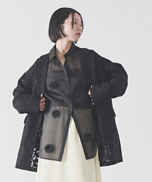 PURE BRIGHT（ピュアブライト）の「メッシュレーステーラードジャケット（テーラードジャケット・レディース・アイボリー/ブラック・FREE）」の18枚目の写真