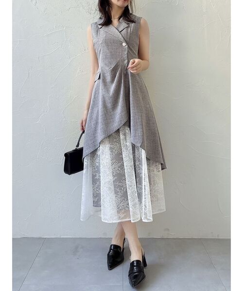 dazzlin（ダズリン）の「ドレープタックレイヤードワンピース（ワンピース・レディース・グレー/アイボリー/ブラウン・SMALL/MEDIUM）」の8枚目の写真