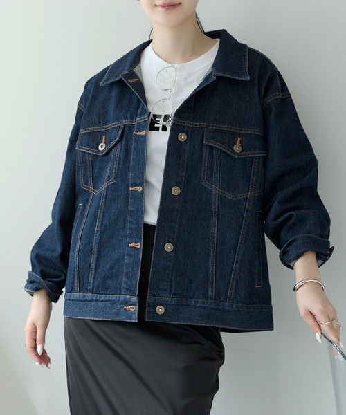 セール】ゆるっと 大きめサイズ デニムジャケット/Gジャン(M,L)2サイズ