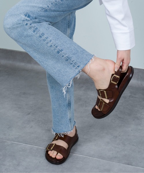 CORSO ROMA，9（コルソローマ）の「【CORSO ROMA,9/コルソローマ9】ダブルストラップサンダル　本革（サンダル・レディース・ブラック/ダークブラウン・36/37/38/39）」の16枚目の写真