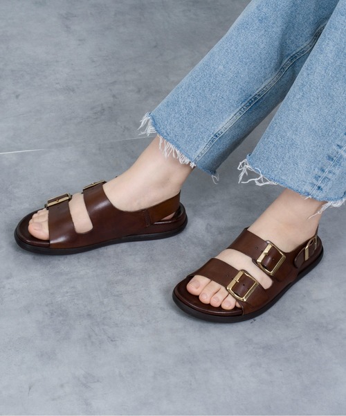 CORSO ROMA，9（コルソローマ）の「【CORSO ROMA,9/コルソローマ9】ダブルストラップサンダル　本革（サンダル・レディース・ブラック/ダークブラウン・36/37/38/39）」の13枚目の写真