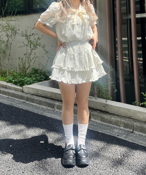 MORE self LOVE（モアセルフラブ）の「レースリボンストライプSETUP（セットアップ・レディース・ブラック/ベージュ/ピンク・FREE）」の5枚目の写真