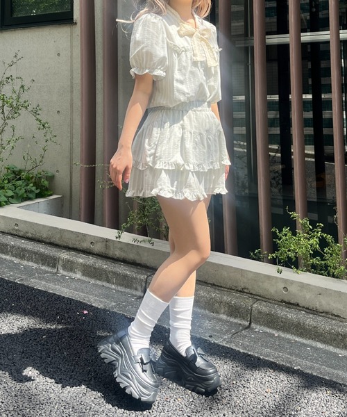 MORE self LOVE（モアセルフラブ）の「レースリボンストライプSETUP（セットアップ・レディース・ブラック/ベージュ/ピンク・FREE）」の8枚目の写真