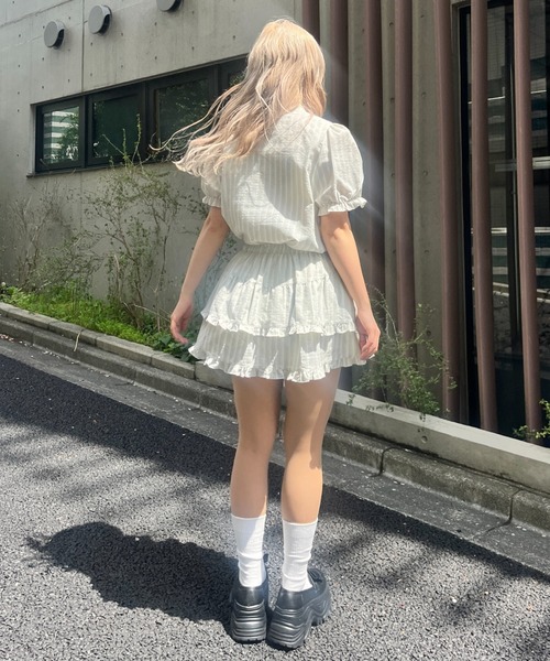 MORE self LOVE（モアセルフラブ）の「レースリボンストライプSETUP（セットアップ・レディース・ブラック/ベージュ/ピンク・FREE）」の11枚目の写真