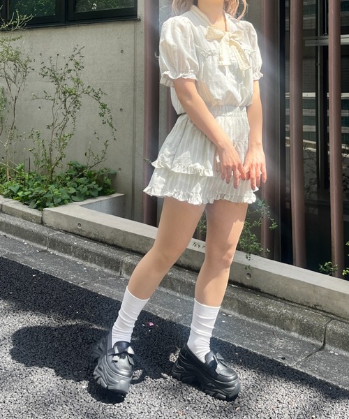 MORE self LOVE（モアセルフラブ）の「レースリボンストライプSETUP（セットアップ・レディース・ブラック/ベージュ/ピンク・FREE）」の12枚目の写真