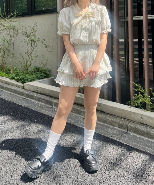 MORE self LOVE（モアセルフラブ）の「レースリボンストライプSETUP（セットアップ・レディース・ブラック/ベージュ/ピンク・FREE）」の13枚目の写真