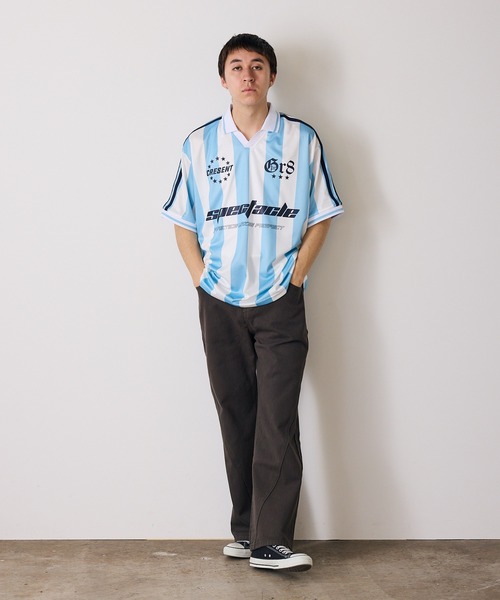 ■美品■激レア■フットボールシャツ■ゲームシャツ■サッカー セール】SUGGESTION/サジェッション サッカー総柄半袖TEE ゲーム