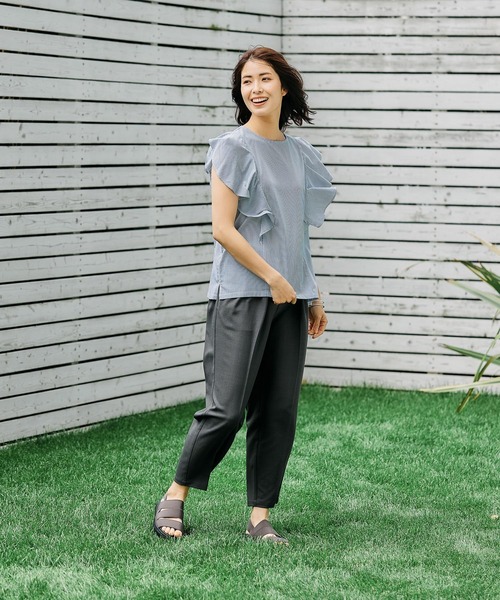 FOUND GOOD(ファウンドグッド)の「ラッフルストライプブラウス(シャツ/ブラウス・レディース・ブルー系5/グリーン系5・S/M/L)」の8枚目の写真