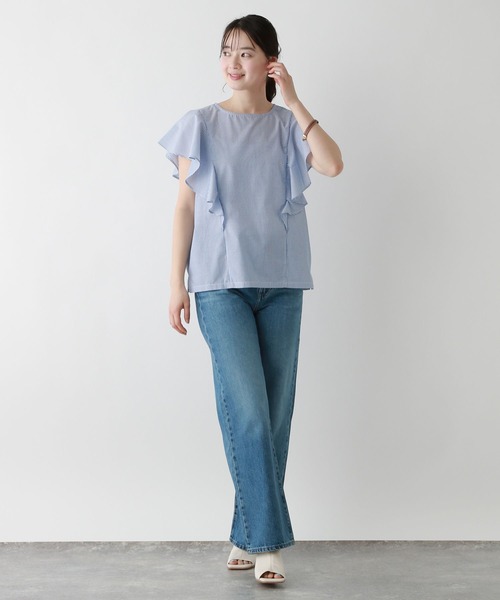 FOUND GOOD(ファウンドグッド)の「ラッフルストライプブラウス(シャツ/ブラウス・レディース・ブルー系5/グリーン系5・S/M/L)」の21枚目の写真