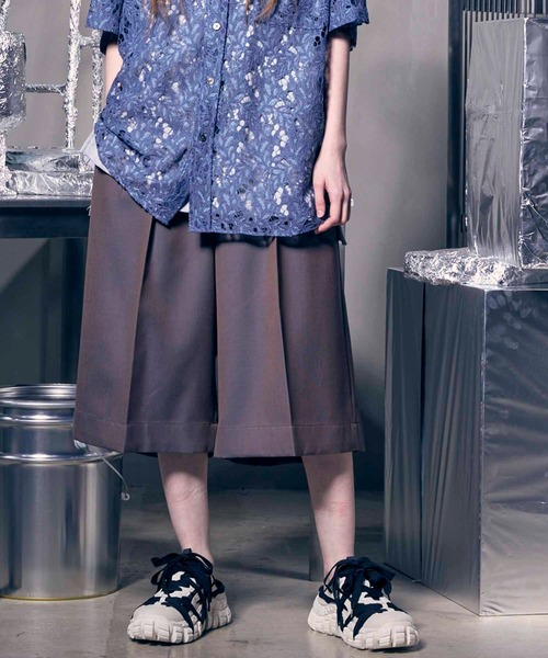 4色シャンブレーウォッシャブルウールプライムワイドショーツ　チャコールグレー 4 Colors Chambray Washable Wool Prime-Wide Shorts