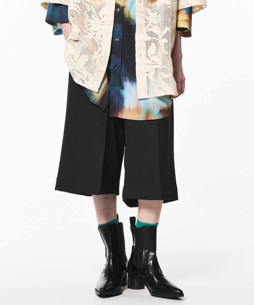 4色シャンブレーウォッシャブルウールプライムワイドショーツ　チャコールグレー MAISON SPECIAL パンツ 「UNISEX」4 Colors Chambray Washable