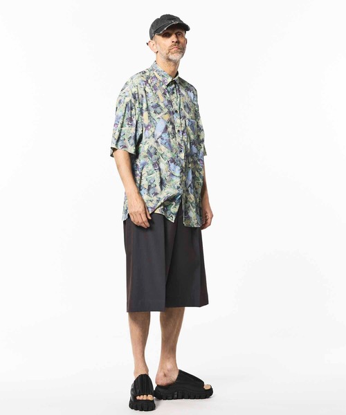 4色シャンブレーウォッシャブルウールプライムワイドショーツ　チャコールグレー 4 Colors Chambray Washable Wool Prime-Wide Shorts