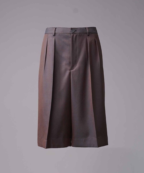4色シャンブレーウォッシャブルウールプライムワイドショーツ　チャコールグレー UNISEX》4 Colors Chambray Washable Wool Prime-Wide Shorts/4