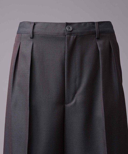 4色シャンブレーウォッシャブルウールプライムワイドショーツ　チャコールグレー 4 Colors Chambray Washable Wool Prime-Wide Shorts