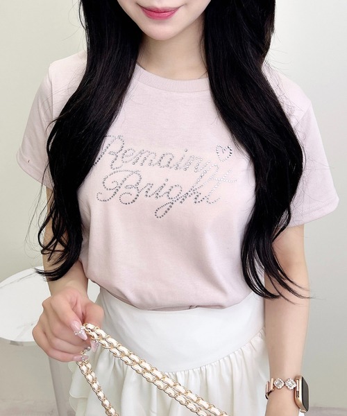 INGNI(イング)の「ラインストーンロゴTシャツ(Tシャツ/カットソー・レディース・ライトピンク/ブラック/オフホワイト・M)」の3枚目の写真