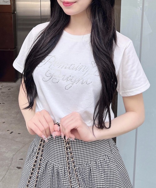 INGNI(イング)の「ラインストーンロゴTシャツ(Tシャツ/カットソー・レディース・ライトピンク/ブラック/オフホワイト・M)」の1枚目の写真