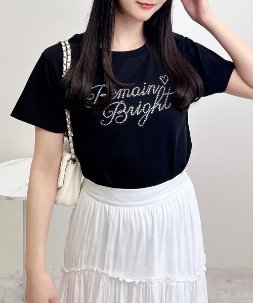 INGNI(イング)の「ラインストーンロゴTシャツ(Tシャツ/カットソー・レディース・ライトピンク/ブラック/オフホワイト・M)」の11枚目の写真