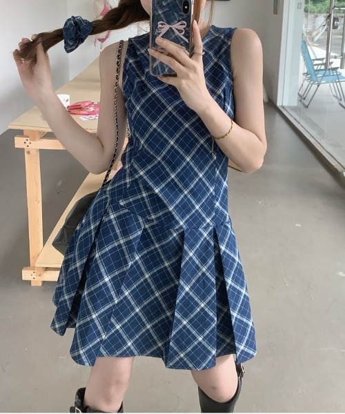 セール】チェックプリーツワンピース＋ヘアシュシュSET/2025 SS