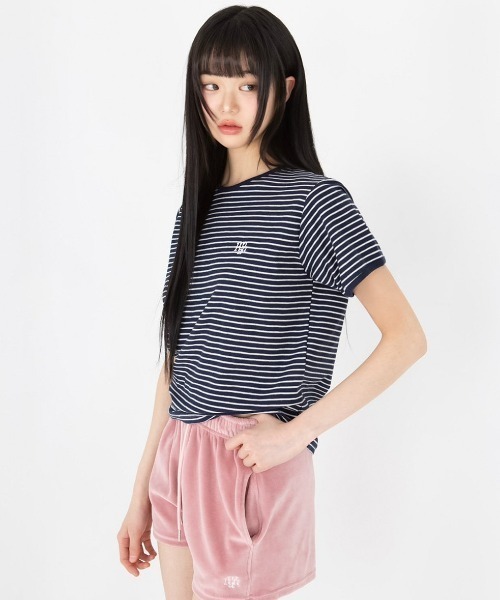 muahmuah（ムーアムーア）の「A'GEM/9 × .kom 『muah muah/ムーアムーア』COMFORT STRIPE HALF T-SHIRT/コンフォートボーダー TEE（Tシャツ/カットソー・レディース・ネイビー/グレー/ブラック・FREE）」の12枚目の写真