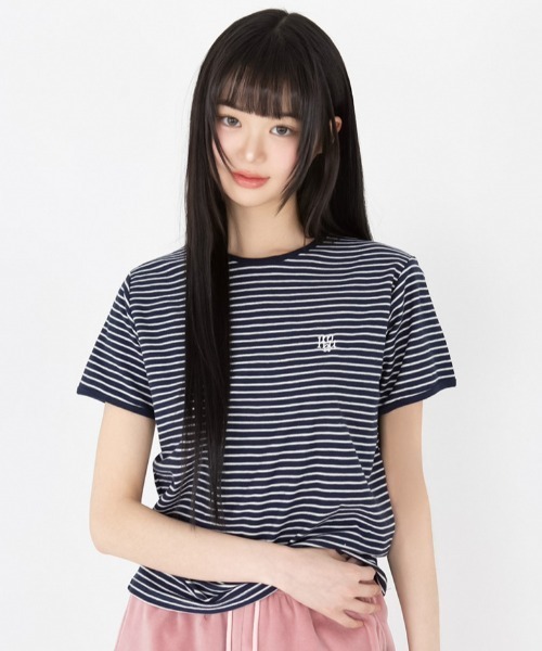 muahmuah（ムーアムーア）の「A'GEM/9 × .kom 『muah muah/ムーアムーア』COMFORT STRIPE HALF T-SHIRT/コンフォートボーダー TEE（Tシャツ/カットソー・レディース・ネイビー/グレー/ブラック・FREE）」の14枚目の写真