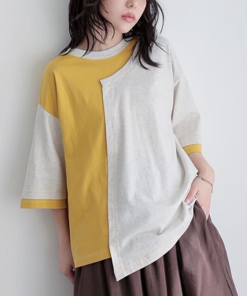 n'OrLABEL(ノアールレーベル)の「配色アシメ切替カットソー(Tシャツ/カットソー・レディース・ブラック/ネイビー/オートミール・FREE)」の3枚目の写真