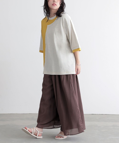 n'OrLABEL(ノアールレーベル)の「配色アシメ切替カットソー(Tシャツ/カットソー・レディース・ブラック/ネイビー/オートミール・FREE)」の7枚目の写真