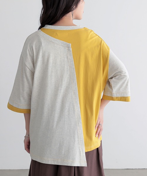 n'OrLABEL(ノアールレーベル)の「配色アシメ切替カットソー(Tシャツ/カットソー・レディース・ブラック/ネイビー/オートミール・FREE)」の5枚目の写真