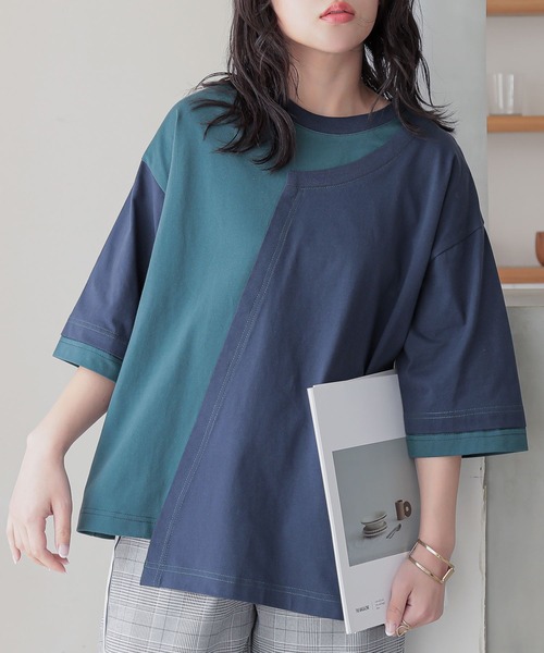 n'OrLABEL(ノアールレーベル)の「配色アシメ切替カットソー(Tシャツ/カットソー・レディース・ブラック/ネイビー/オートミール・FREE)」の11枚目の写真