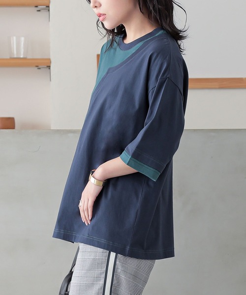 n'OrLABEL(ノアールレーベル)の「配色アシメ切替カットソー(Tシャツ/カットソー・レディース・ブラック/ネイビー/オートミール・FREE)」の12枚目の写真