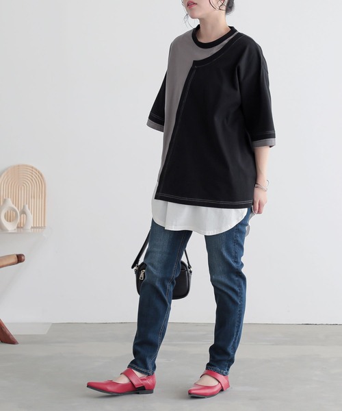 n'OrLABEL(ノアールレーベル)の「配色アシメ切替カットソー(Tシャツ/カットソー・レディース・ブラック/ネイビー/オートミール・FREE)」の19枚目の写真