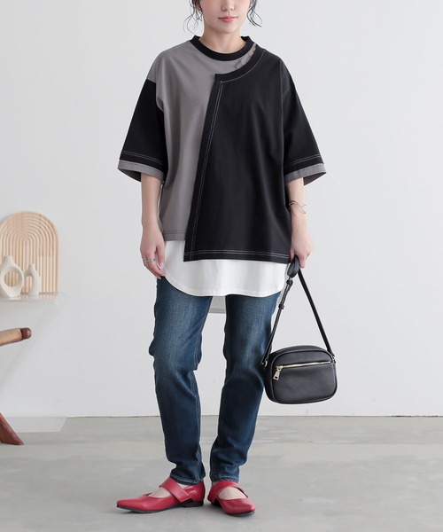 n'OrLABEL(ノアールレーベル)の「配色アシメ切替カットソー(Tシャツ/カットソー・レディース・ブラック/ネイビー/オートミール・FREE)」の20枚目の写真