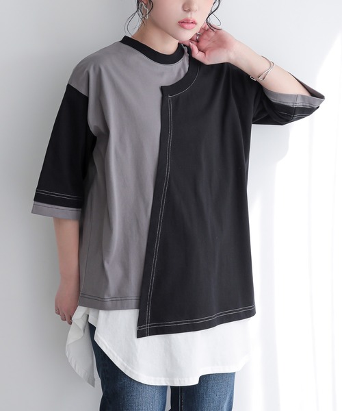 n'OrLABEL(ノアールレーベル)の「配色アシメ切替カットソー(Tシャツ/カットソー・レディース・ブラック/ネイビー/オートミール・FREE)」の17枚目の写真