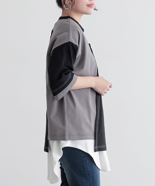 n'OrLABEL(ノアールレーベル)の「配色アシメ切替カットソー(Tシャツ/カットソー・レディース・ブラック/ネイビー/オートミール・FREE)」の18枚目の写真