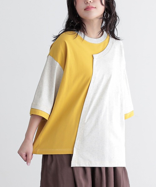 n'OrLABEL(ノアールレーベル)の「配色アシメ切替カットソー(Tシャツ/カットソー・レディース・ブラック/ネイビー/オートミール・FREE)」の6枚目の写真