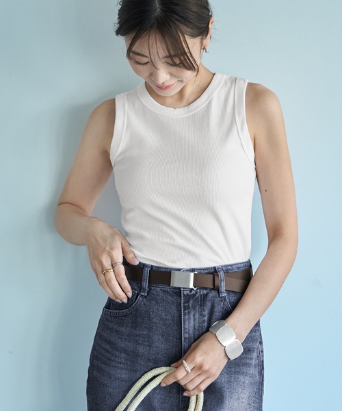 STYLE DELI(スタイルデリ)の「デコルテが見えすぎないリブタンクトップ(タンクトップ・レディース・ブラック/杢グレー/ホワイト・MEDIUM)」の2枚目の写真