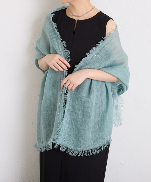 COLLAGE GALLARDAGALANTE（コラージュガリャルダガランテ）の「ビーズリネンストール（ストール/ショール・レディース・ブルー/オフホワイト・FREE）」の7枚目の写真