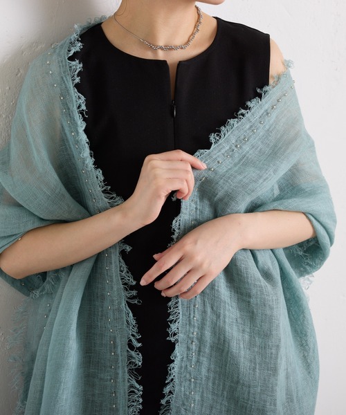 COLLAGE GALLARDAGALANTE（コラージュガリャルダガランテ）の「ビーズリネンストール（ストール/ショール・レディース・ブルー/オフホワイト・FREE）」の6枚目の写真